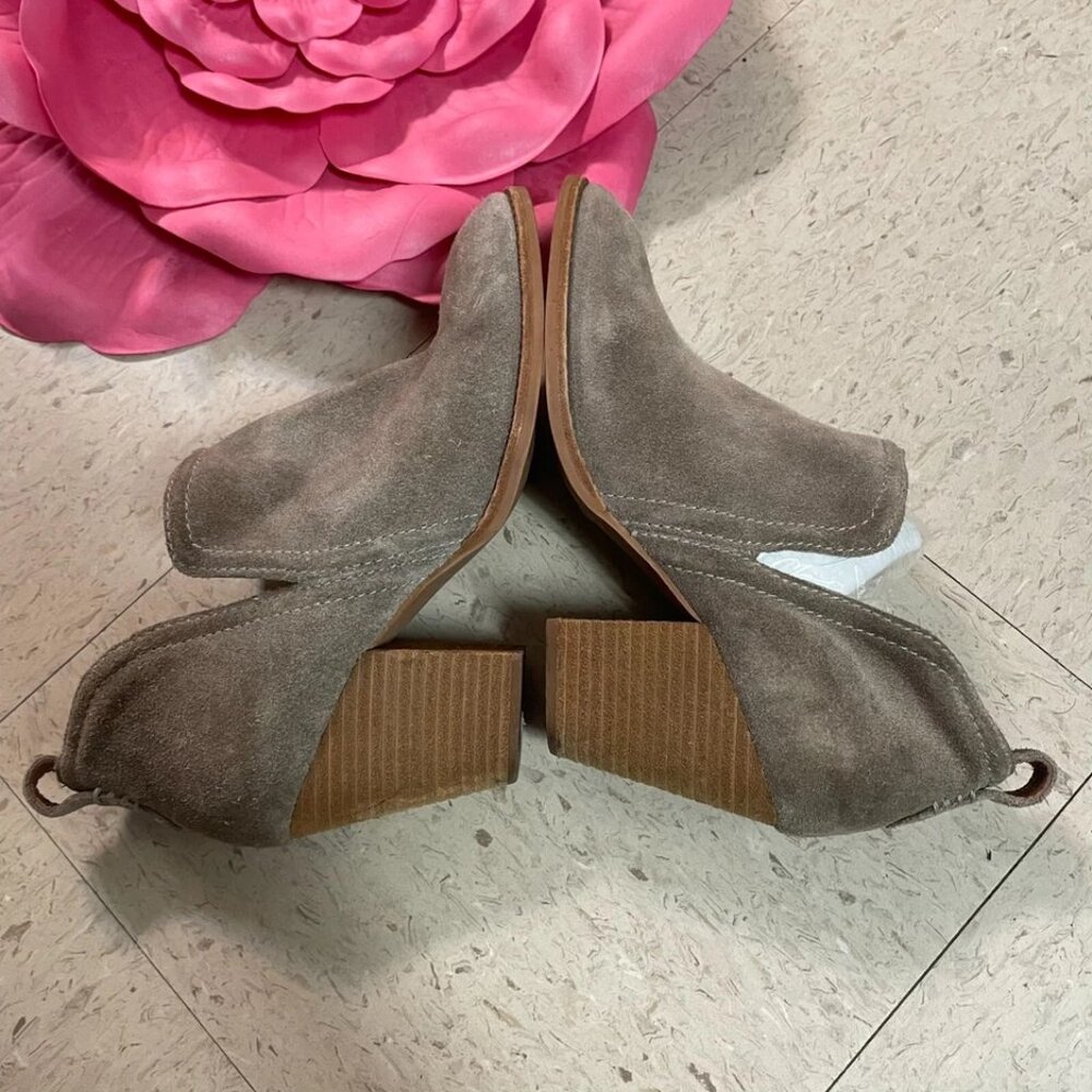 JEFFREY CAMPBELL Womens Sz 8 Taupe Suede ROSALEE Ankle Booties Chunky Block Heel - Picture 4 of 10